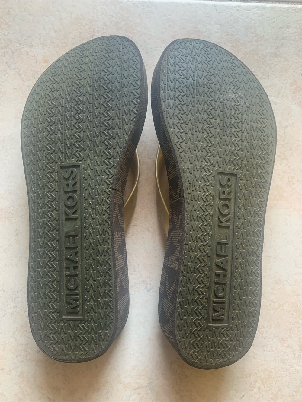 Michael Kors Black and Gold Signature MK Flip Flop Sandals - Picture 4 of 4
